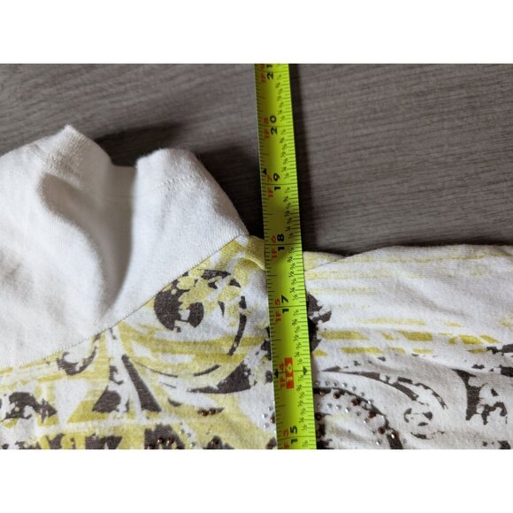 Christopher & Banks Womens XL T-Shirt Yellow & Brown Scroll Print Rhinestones - Picture 7 of 7